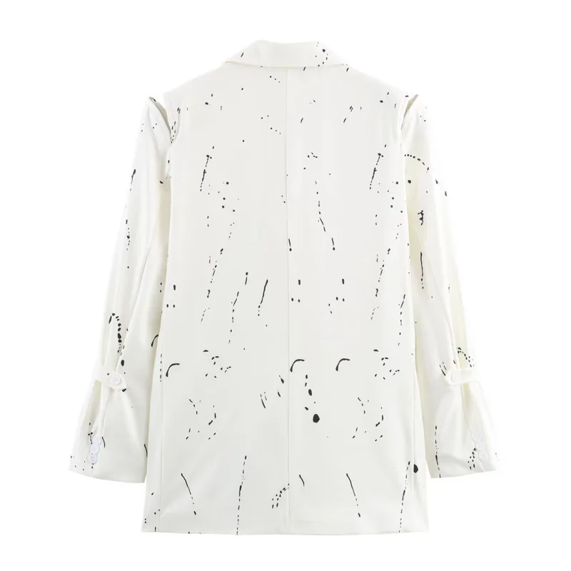 HKSH Primavera Autunno Nuove donne Blazer Colletto dentellato monopetto stampato con spalle scoperte Manica lunga Elegante cappotto di moda HK12834