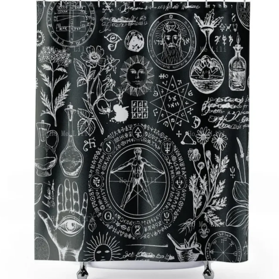 Alchemy Witch Decoration Black Magic Shower Curtain Mysterious Make The Toilet Look More Sophisticated