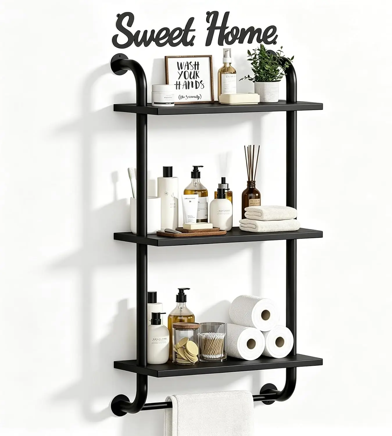 

Bathroom Shelves Wall Mounted, Rustic Farmhouse Pipe Shelves, Walls Shelf 3-Tier, Industrial Pipe Shelving, Floating Sh