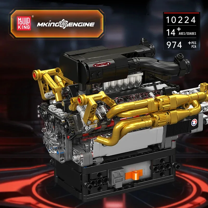 

Mold King 10224, технические игрушки для автомобилей, моторизованный двигатель V12, строительный блок в сборе, набор кирпичей двигателя V12, детский рождественский подарок