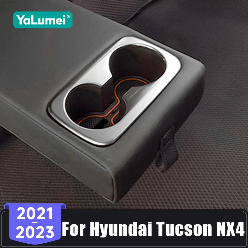 Für Hyundai Tucson NX4 Hybrid N Linie 2021 2022 2023 Edelstahl Auto Hinten Rücksitz Armlehne Wasser Tasse Halter Panel trim Zubehör