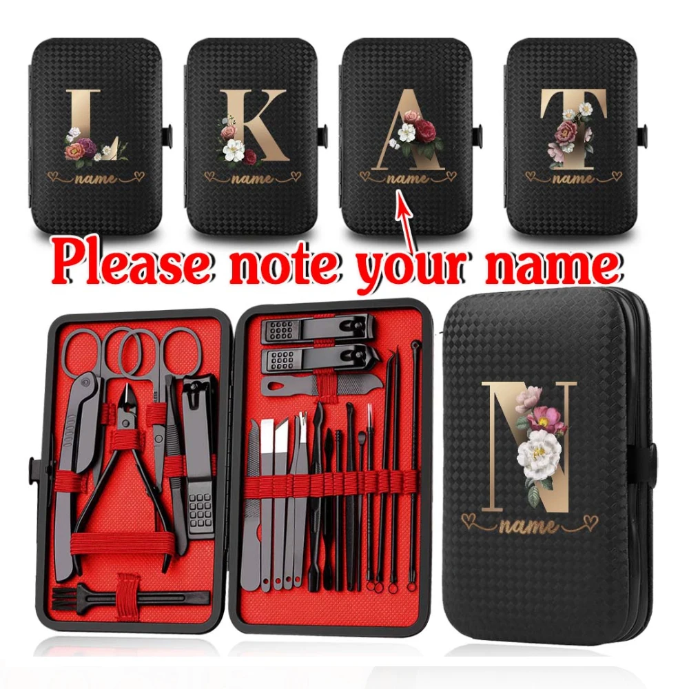 Customized Name 24Pcs Manicure Set Pedicure Kit Portable Nail Clipper Organizer Stainless Steel Clean Suit Nail Cutter Care Tool