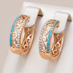 Kinel Unusual 585 Rose Gold Color Turquoise Big Hoop Earrings For Women Shiny Natural Zircon Accessories Luxury Daily Jewelry