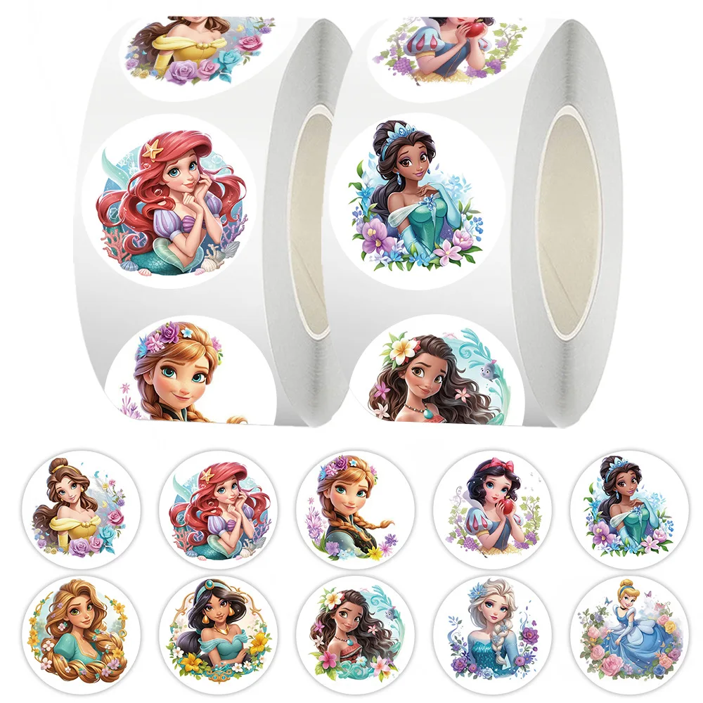 

500pcs/Roll Cute Cartoon Princess Stickers for Kids Disney Anime Sealing Decals Stationery Scrapbooking Phone Reward Sticker Toy