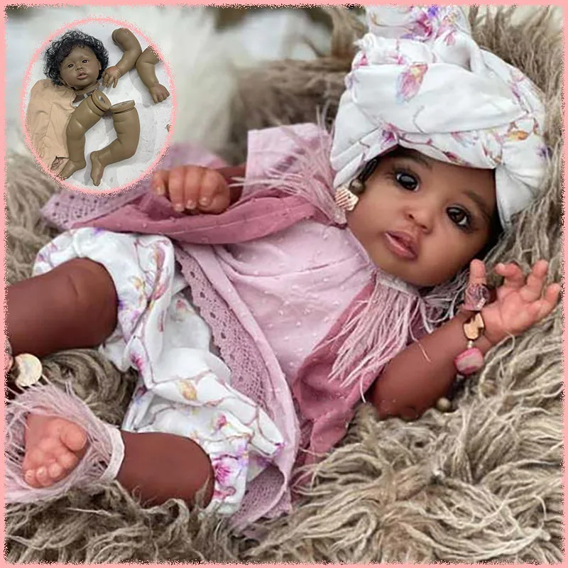 19inch Hand-Root Hair Reborn Gannett Doll Kit Unfinished Lifelike Dark Skin Baby Multiple Layers Painting Doll Parts Collectible