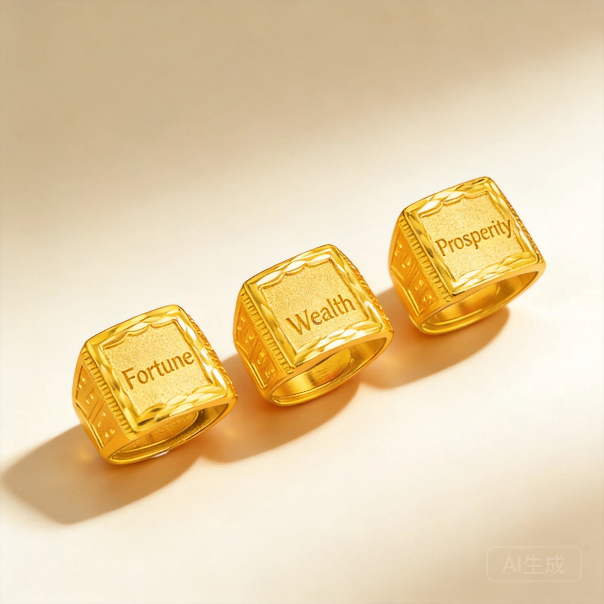 

Men's Open Adjustable Square Gold Plated Ring With Chinese Auspicious Character Design For Daily Wear Gifting Casual Occasions