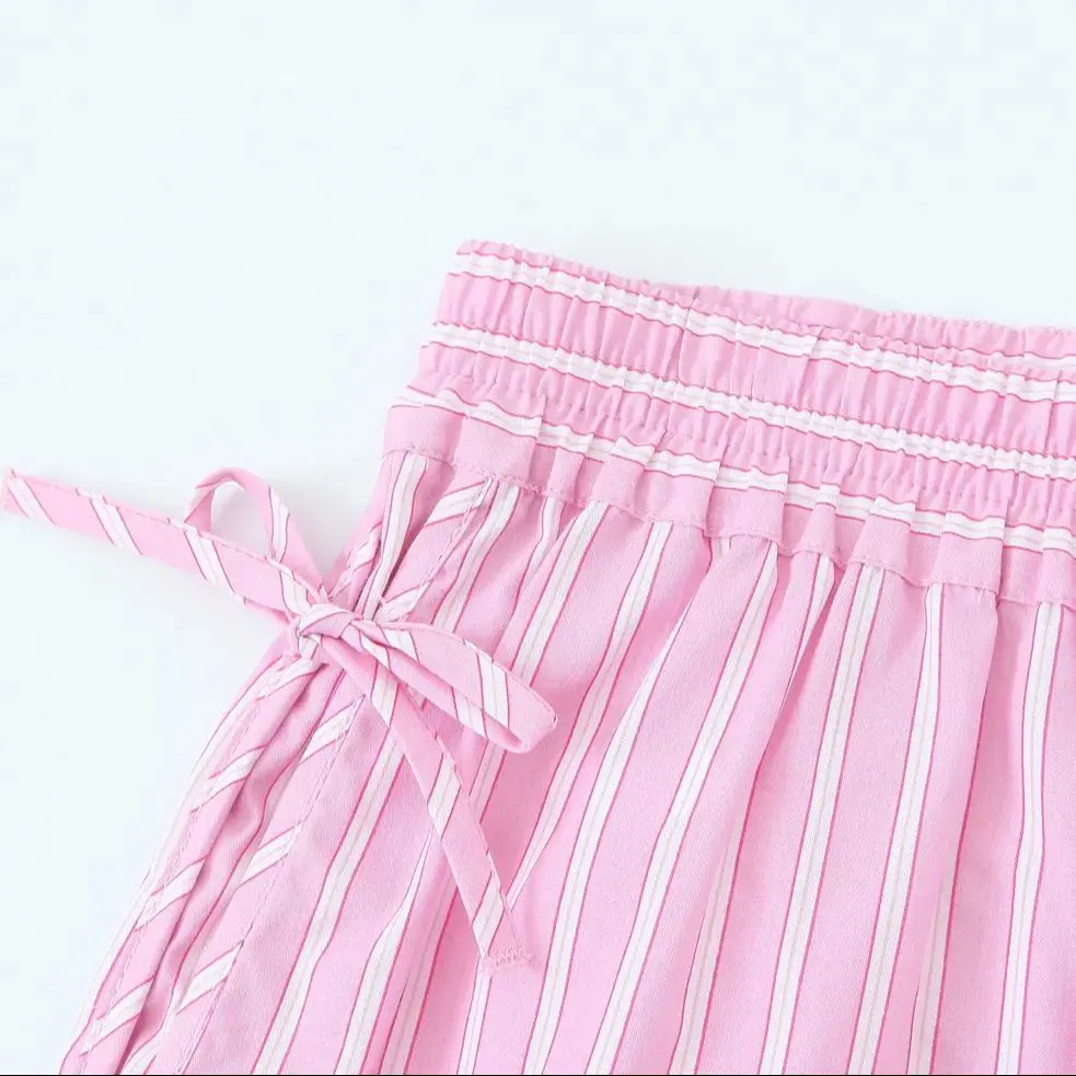 새로운 여름 여성 의류 리본 줄무늬 반바지 패션 리본 장식 탄력 허리 반바지