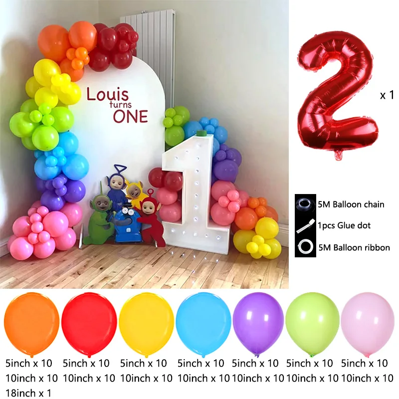 Teletubbies Themed Balloon Arch Chain Foil Mylar Tinky Winky Dipsy Laa-Laa Po with Latex for Toddler Birthday Photo Booth view 3