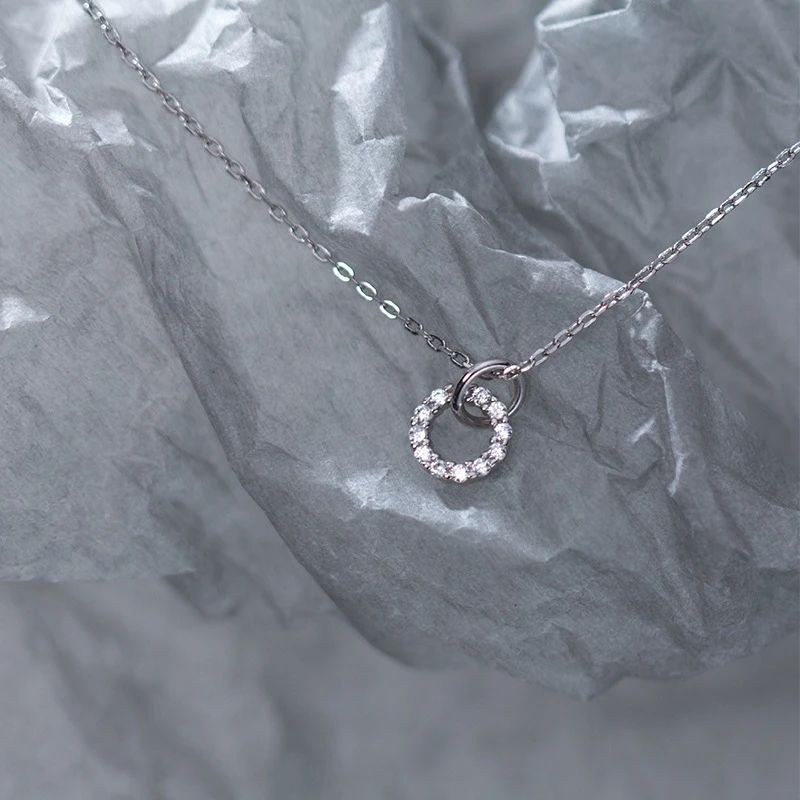 Modian Double Round Clear CZ Necklace for Women Genuine 925 Sterling Silver Gold Color Chain Necklaces Female Fine Jewelry