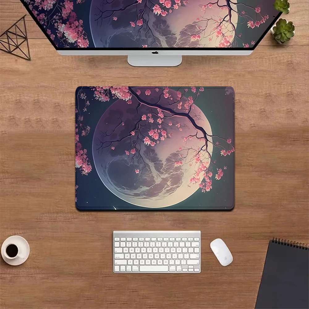 Mousepad Gaming Anime Cherry Sakura Moon Aesthetics Computer Keyboard Mouse Pad XXL Table Decoration Mat Rubber XL Desk Pad Rug