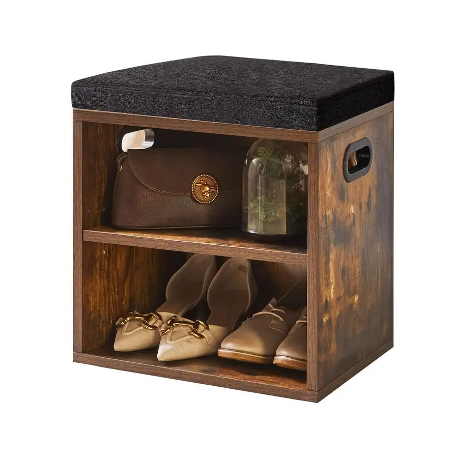 

Shoe Storage Bench with Cushion, 2 Tier Shoe Rack with Padded Seat, Adjustable Shoe Organizer Cabinet for Entryway, Living Room