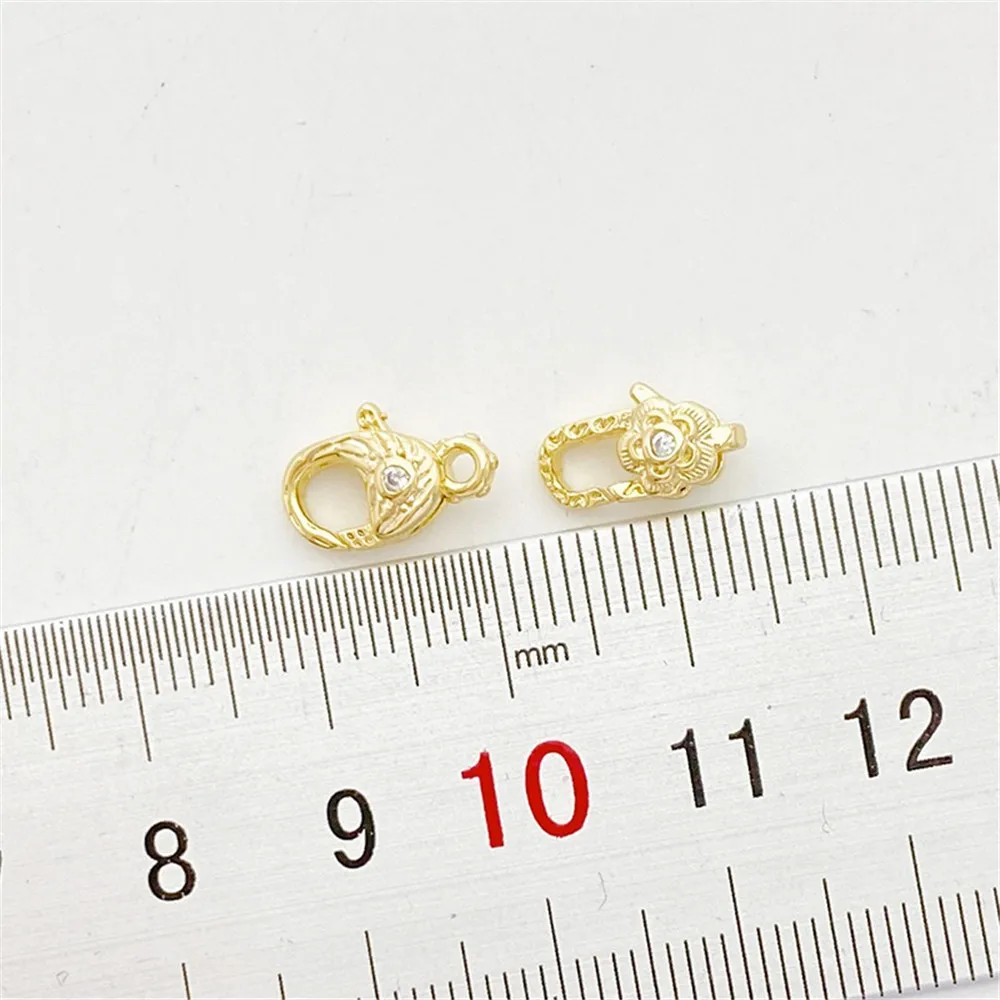 14K Gold Inlaid Zircon Oval Flower Lobster Buckle Spring Buckle DIY Handmade Bracelet Necklace Connecting Accessories K132