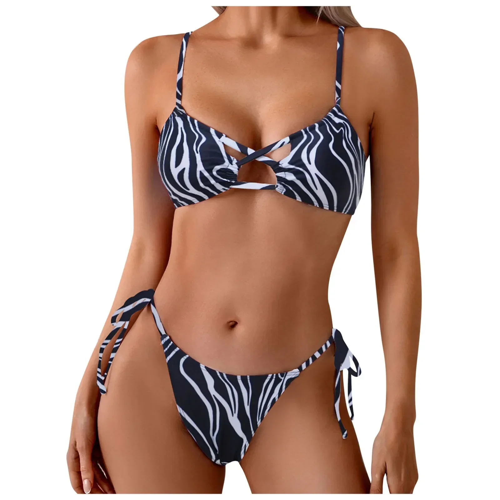 

Women's Striped Swimwear Shorts And Tops Women's Toile String Bikini Set Cut Out Lace Up Two Sunflower Two Piece Bathing Suit