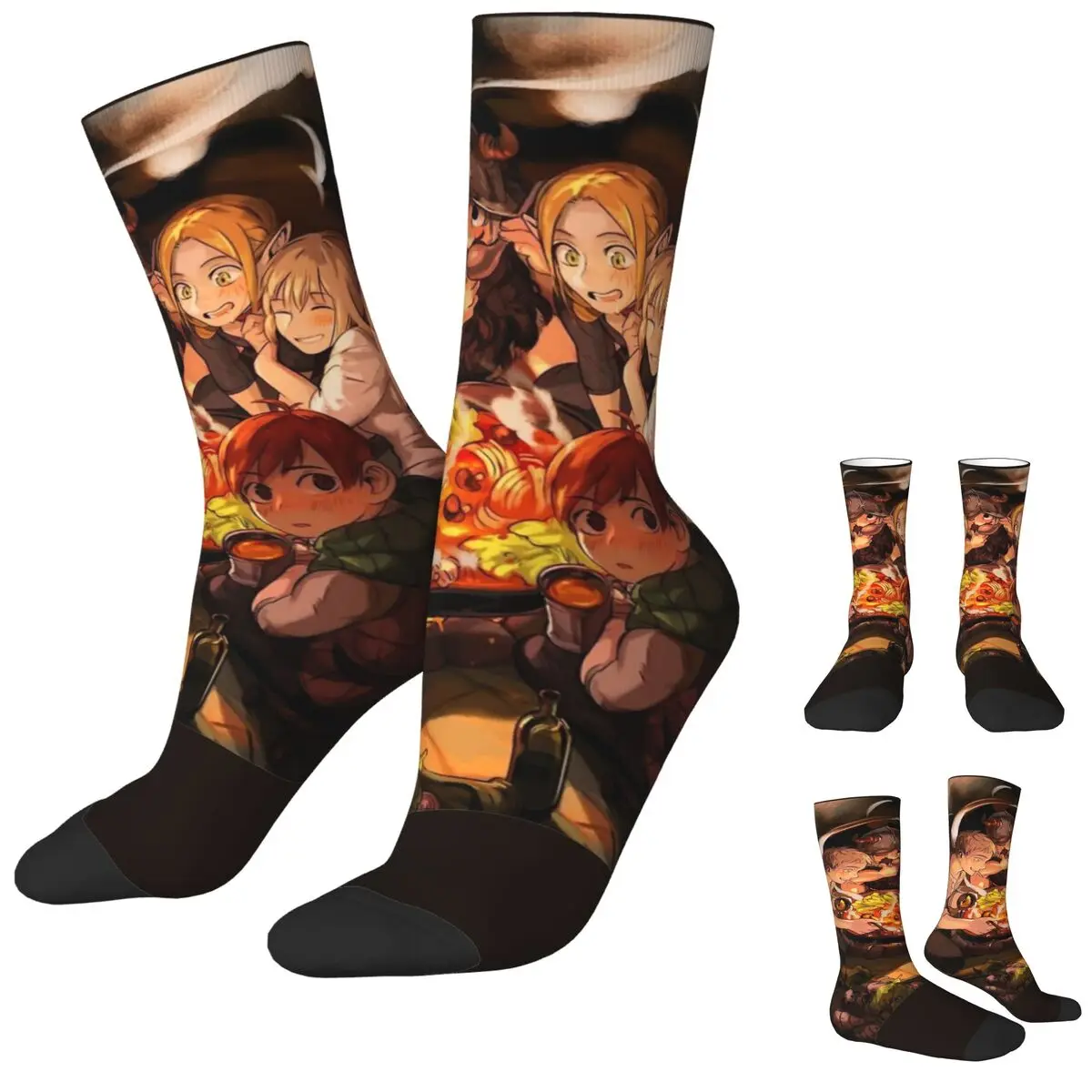 Japanese Anime Socks Dungeon Meshi Funny Stockings Men Comfortable Climbing Socks Autumn Design Anti Sweat Socks