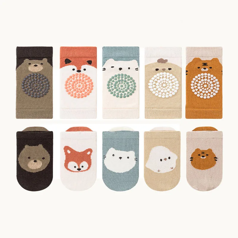 1 Set Socks and Kneepads Baby Non-Slip Socks Cute Cartoon Pattern Children Boys Girls Kids Toddler Floor Socks Kneepads
