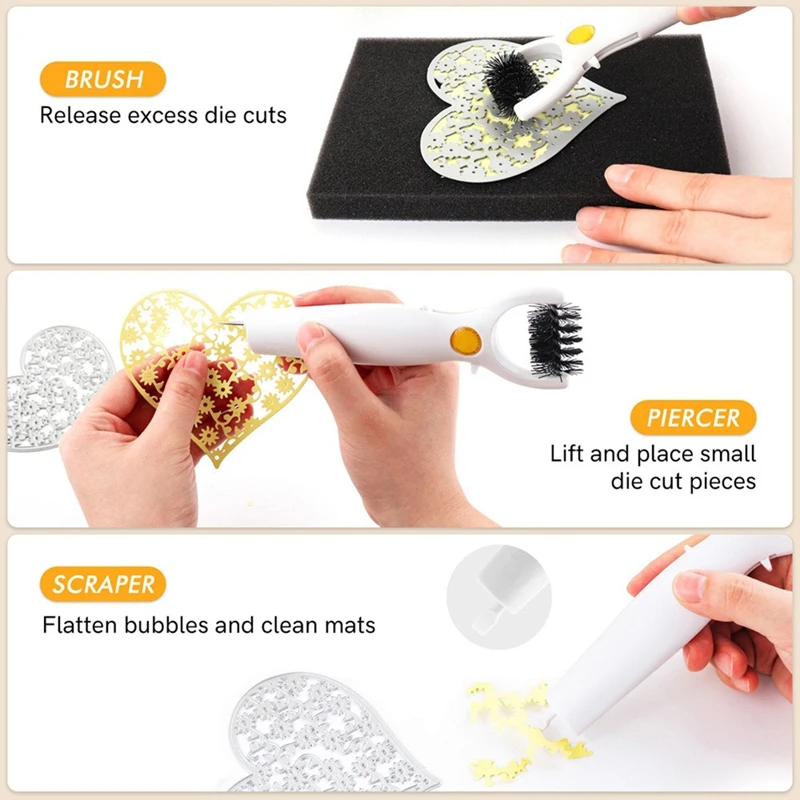 

3 In 1 Die Brush Piercer Scraper With Foam Pad For Removing Excess Paper From Dies Weeding Tools Die Cutting Tools Kit
