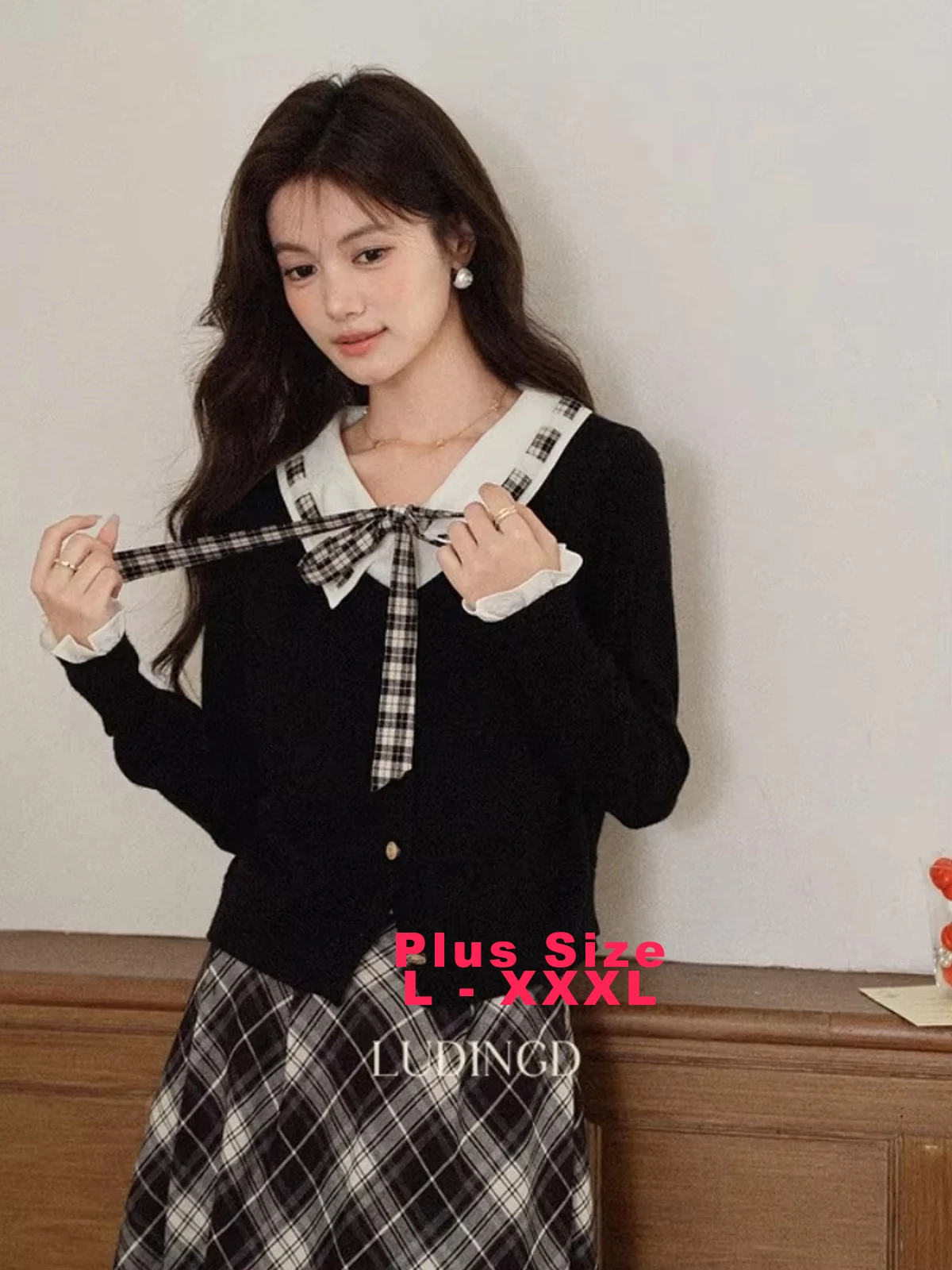 

ALXNAN Plus Size Women's Sweaters Turn-down Collar Button Placket Drawstring Tie 2025 Autumn Versatile Knitted Cardigans D12960