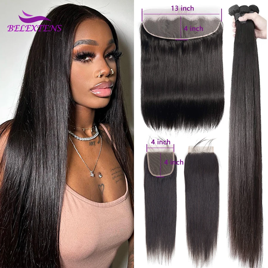 Bundles With Frontal 3 PCS Human Hair Bundles With Closure Remy Straight Bundles Brazilian Hair Weave Bundles With Closure