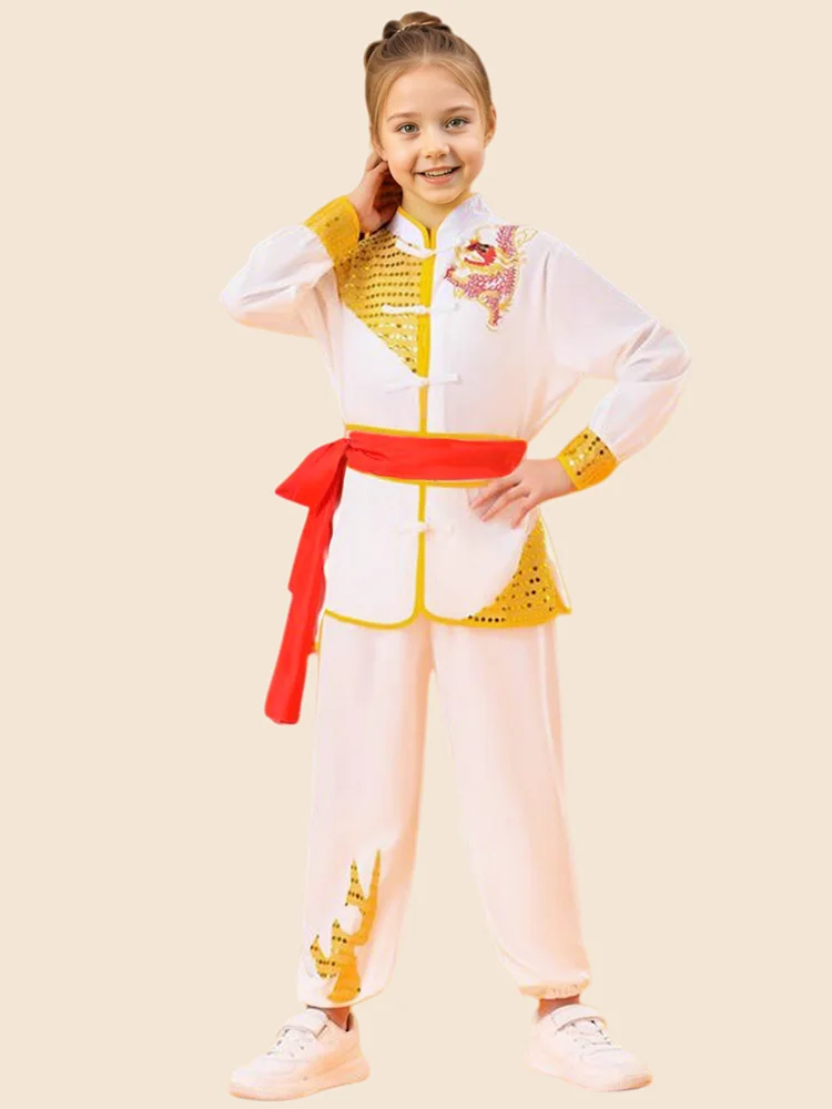 Criança chinês tradicional kungfu uniforme para meninos meninas wushu traje conjunto tai chi folk desempenho palco outfit