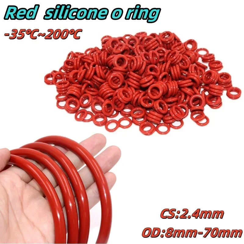 CS:2.4mm VMQ joint torique en silicone de qualité alimentaire, joint isolé rouge étanche, OD:8mm-70mm, ensemble WieshammKit