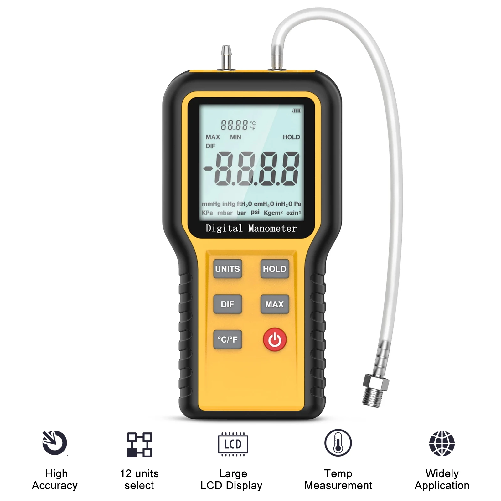 12 Units Dual-Port Digital Manometer-Gas Pressure Tester with Backlight & Data Logging,HVAC Air Pressure Meter