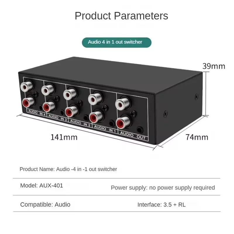 Przełącznik audio RCA AUX 4 w 1 Stereofoniczny selektor audio 4X1 Pasywny przełącznik audio 3,5 mm Aux L/R RCA analogowy selektor audio