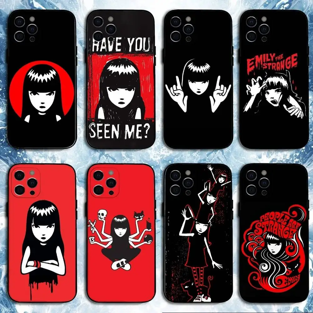 

Comics Emily The Strange Phone Case For iPhone 16,15,14,13,12,11 Plus,Pro Max, Soft Silicone Black Cover