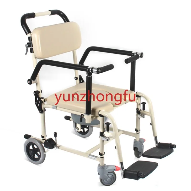 Folding Chair for Disabled Person Portable Bath Toilet Push  with wheel shower chair sit bath dual-use