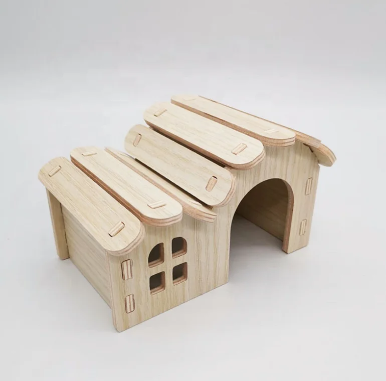 House Toy Wheels Pattern Size Wood Factory Customized Solid Wood Color Hamster House Wooden Pet House Windproof OPP Bag Packed