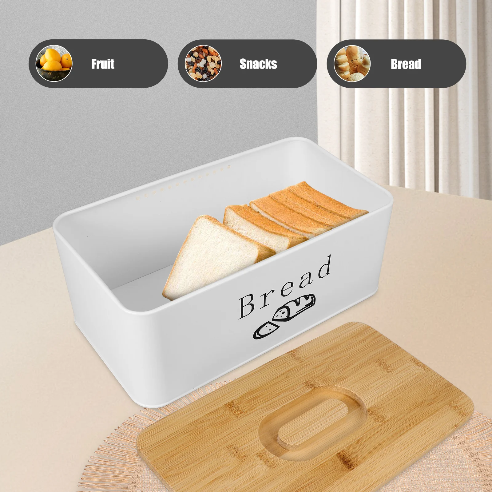 

1pc Bread Storage Box Container Crisper Containers Kitchen Counter Carbon Steel Bamboo Material Durability Practical Cute Shape