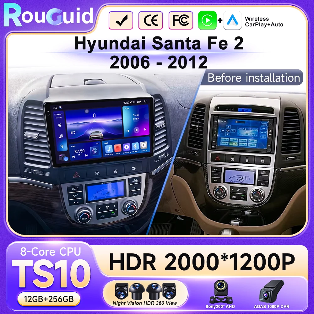 

Android Wireless CarPlay Auto Car Radio For Hyundai Santa Fe 2 2006-2012 Intelligent Systems DSP SWC RDS GPS FM BT