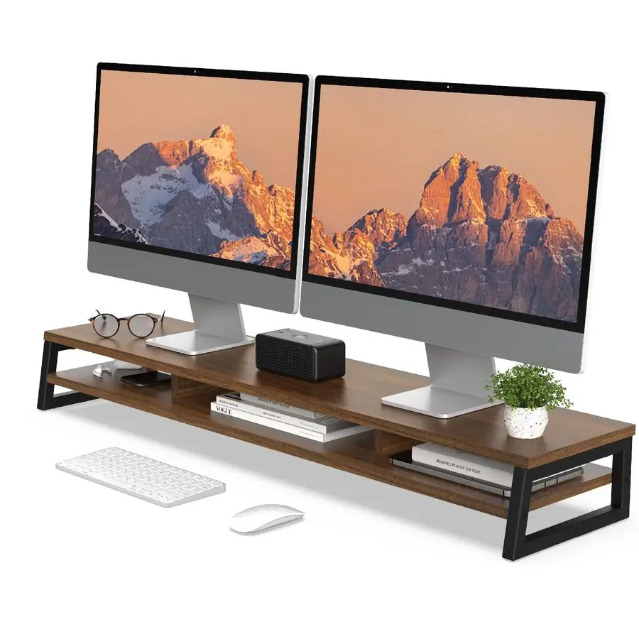 

Dual Monitor Stand for Desk, 42.5in Large Monitor Riser for 2 Monitors, 2 Tier Computer Office Desk Top Shelf, Desktop Storage S