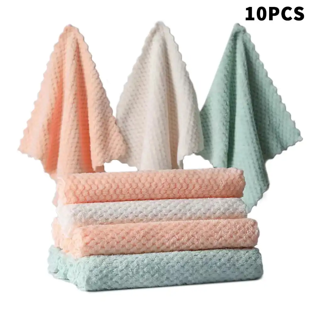 10 Pack Premium Dish Towels for Kitchen, Bulk Coral Velvet Kitchen Towels and Dishcloths Set, 100% Cotton  Kitchen Towels Dish R