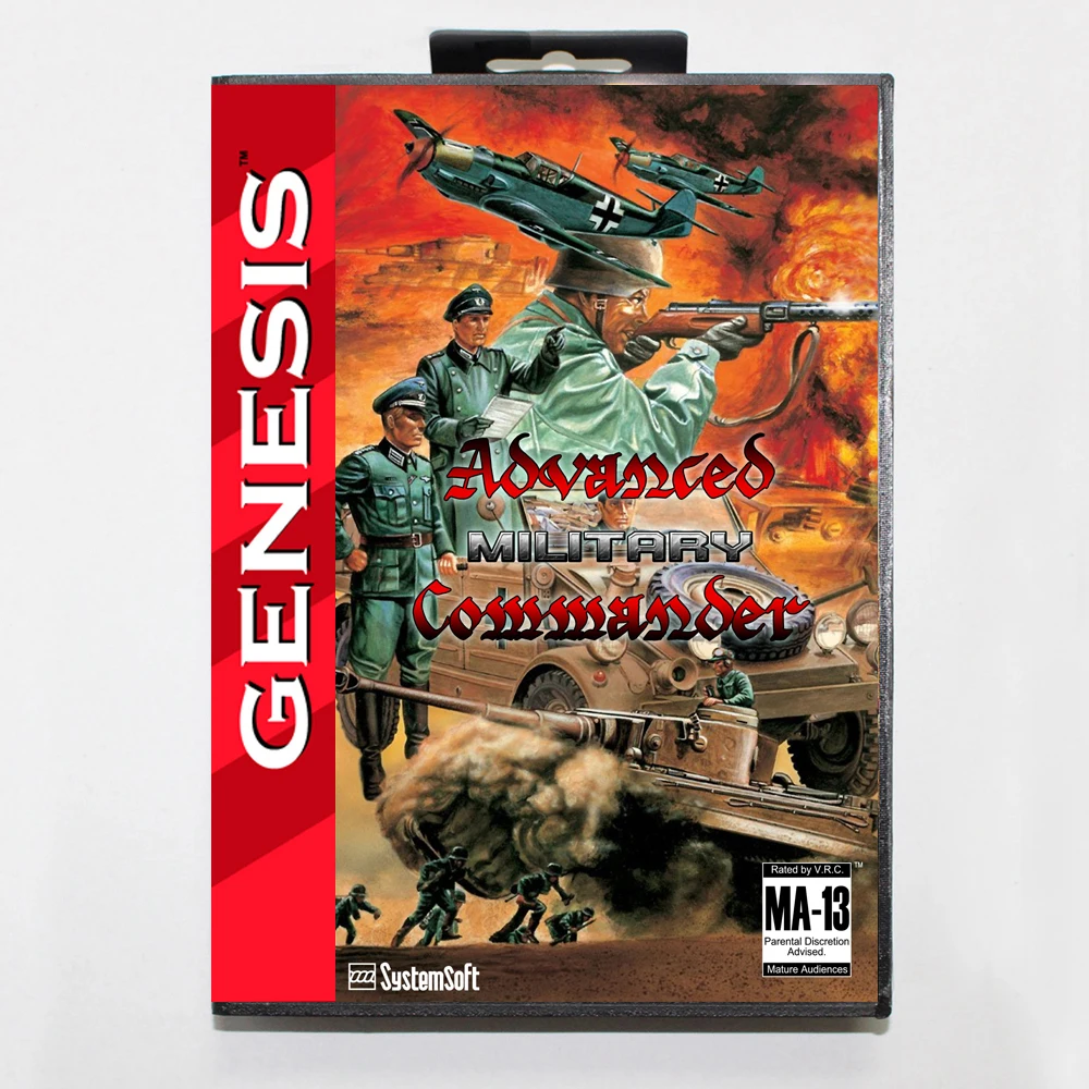 Advanced Military Commander MD Game Cartridge with USA Box for 16 Bit Sega Megadrive Genesis System