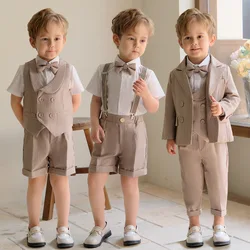 Children Luxurious Khaki Photography Suit Boys Formal Ceremony Costume Kids Birthday Wedding Party Performance Tuxedo Dress