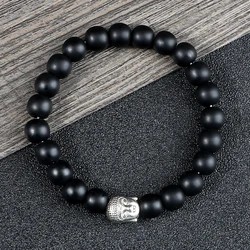 Healing Buddha Head Prayer Volcanic Lava Natural Stone Strand Bead Bracelet For Men Black Beaded Yoga Women armband Jewelry