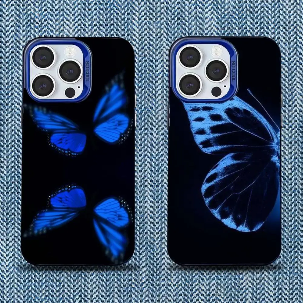 

Красивый чехол для телефона с синей бабочкой для iPhone 16,15,14,13,12,11, Mini, Pro, SE, MAX Синий матовый силиконовый чехол