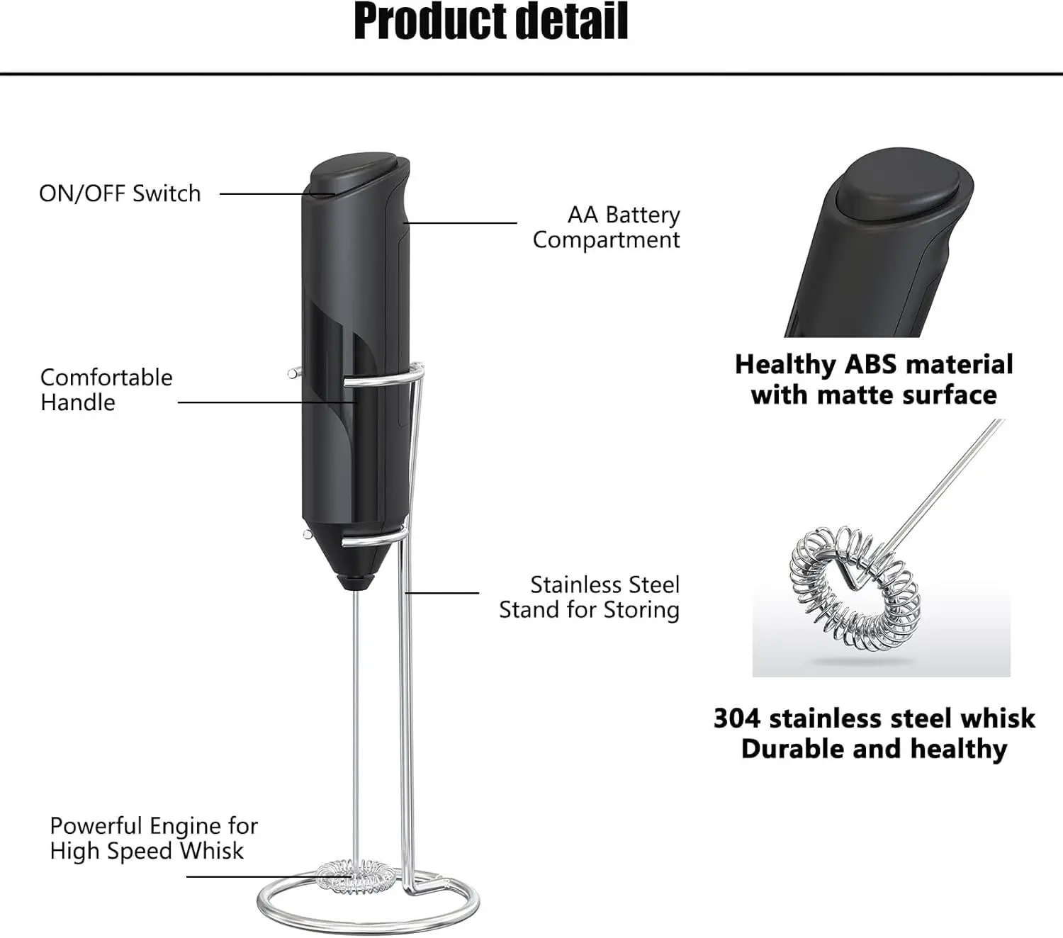 صانع رغوة الحليب، صانع الرغوة الذي يعمل بالبطارية - حامل رغوة الحليب لقهوة الحليب واللاتيه والكابتشينو والفرابيه والشوكولاتة الساخنة