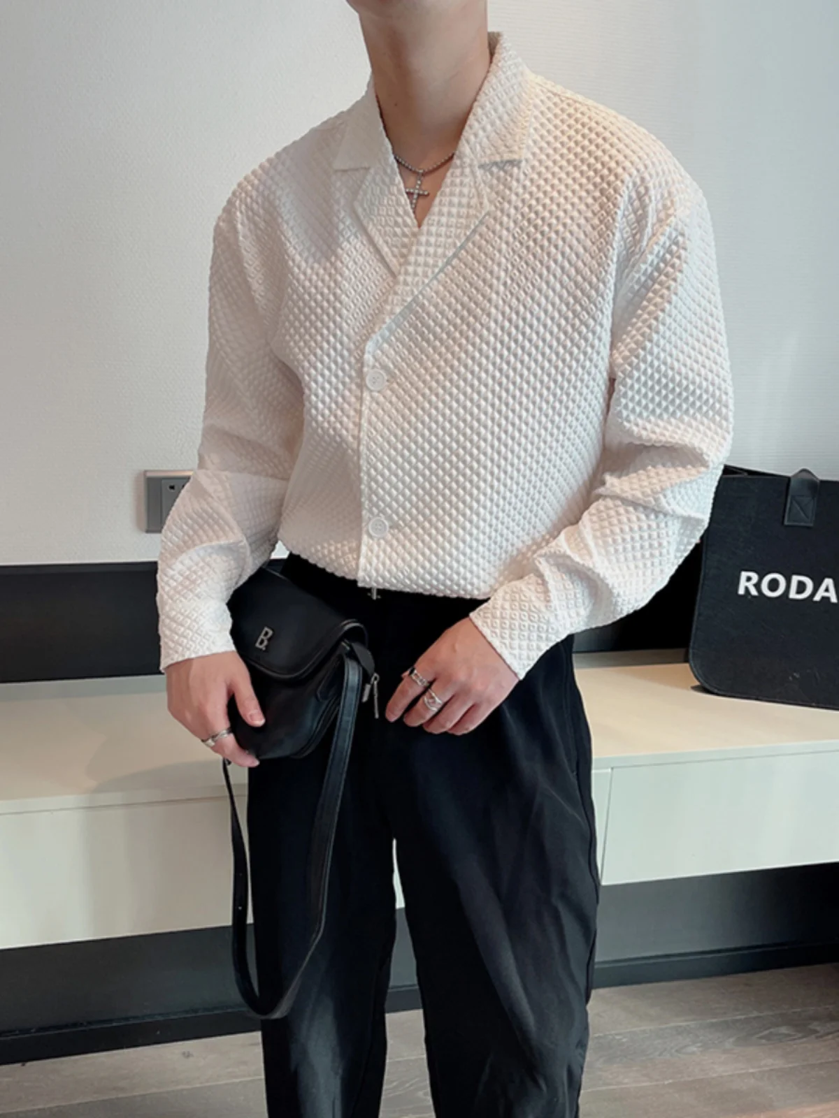 

Мужская рубашка с кубинским воротником в британском стиле преппи, с длинным рукавом, уникальным дизайном, на пуговицах, молодежная, трендовая, осенняя верхняя одежда