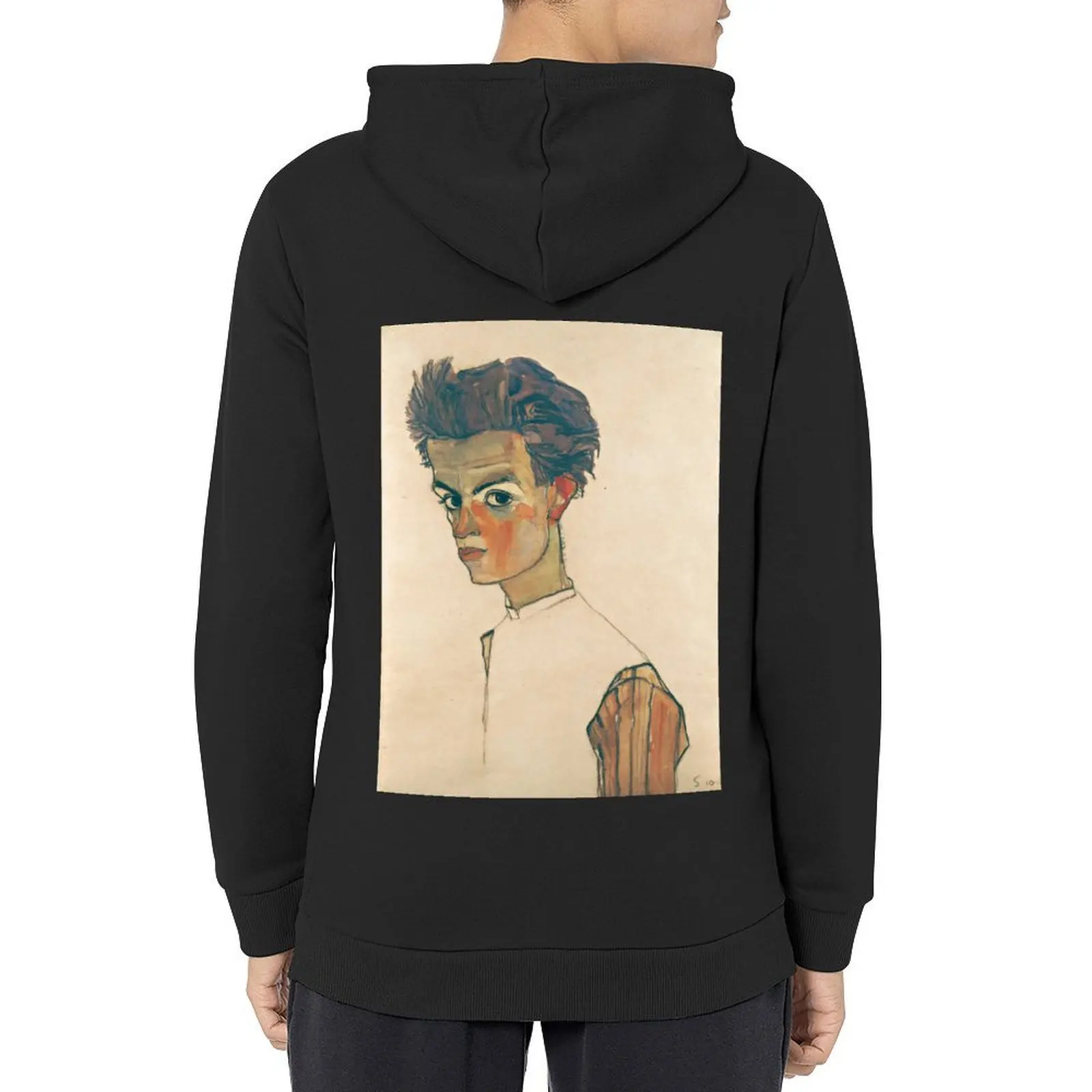 

Egon Schiele - Self-Portrait with Striped Shirt, 1910 Hoodie mens clothes anime clothes men's clothing mens hoodies
