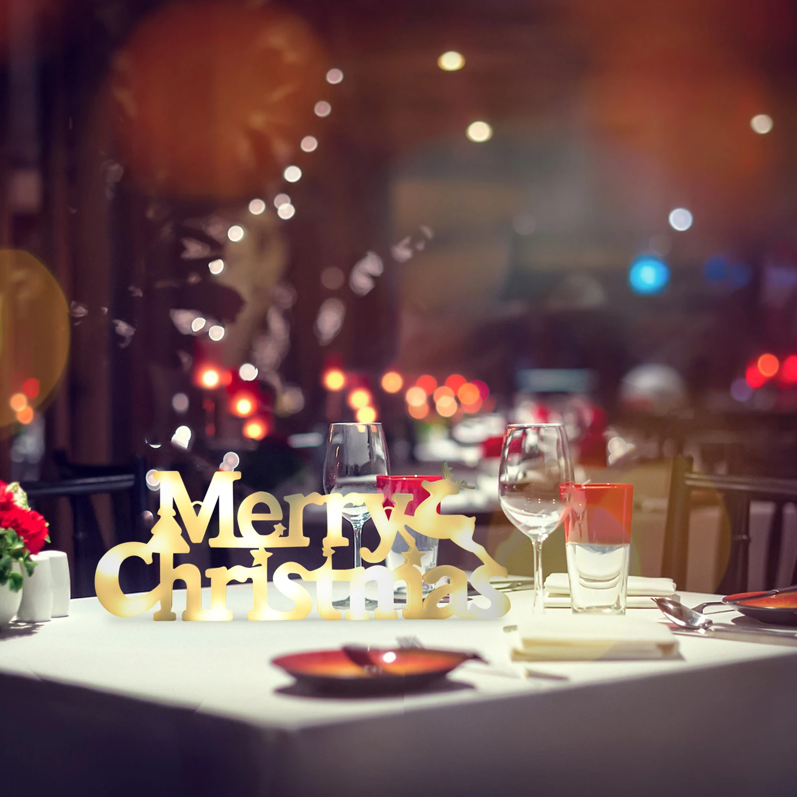 

Christmas Decoration Lights LED Alphabet naments Warm White Operated Desktop Tree Letter Sign Reusable Xmas Party Decor