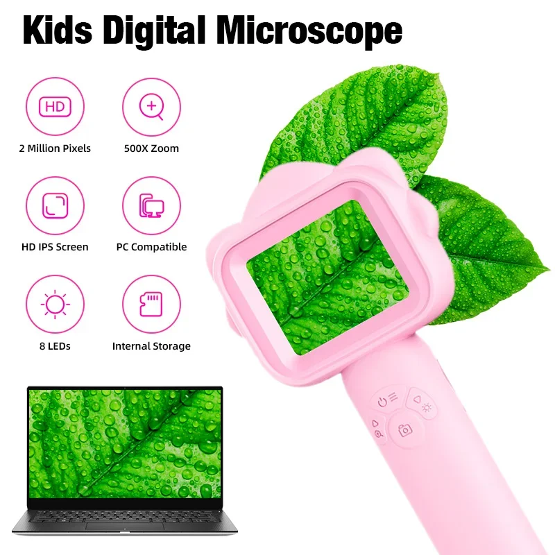 Microscópio digital para crianças, mini microscópio portátil de bolso, kit científico educacional, brinquedos para presente de aniversário de natal