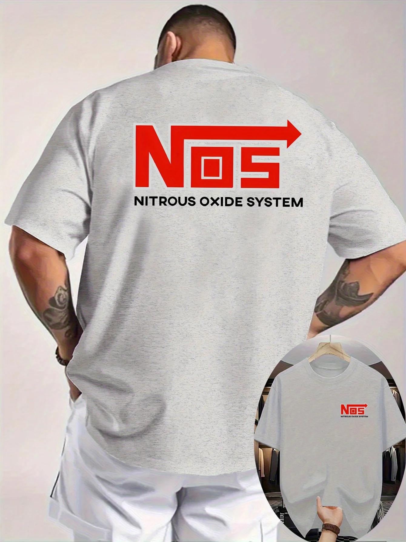 Das neue Sommer-T-Shirt für Herren mit Rundhalsausschnitt und NOS-Nitrogen-System-Mustern auf Vorder- und Rückseite bedruckt. – Detail 7