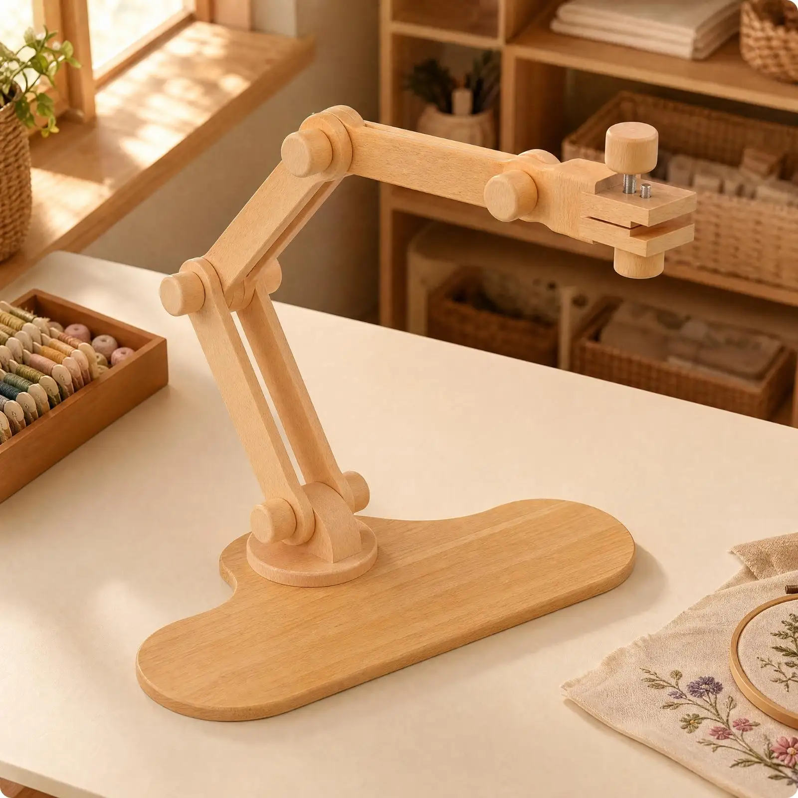 Floor-Standing Embroidery Stand Adjustable Embroidery Frame Stand Freestanding Wooden for Crafters, Craft Rooms, Sewing Areas