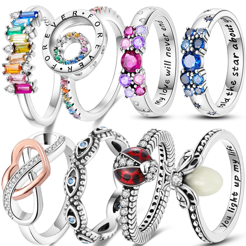 New 925 Sterling Silver Ring Women Eternal Love Dewdrop Stone Glow-in-The-Dark Firefly Ring Fashion Engagement Wedding Jewelry