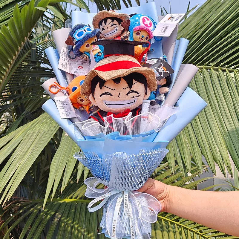 One Piece Anime Luffy Plush Stuffed Bouquet With Graduation Hats Handmade  Doll Cute Flower Bouquet Birthday Gift Toy