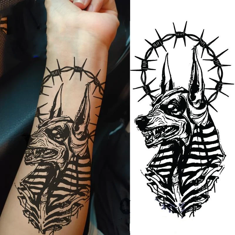 

Luna Store Black Anubi Temporary Tattoos Egyptian Mythology God of Death Tatto Hand Thigh Body Art Waterproof Fake Tatoo Sticker