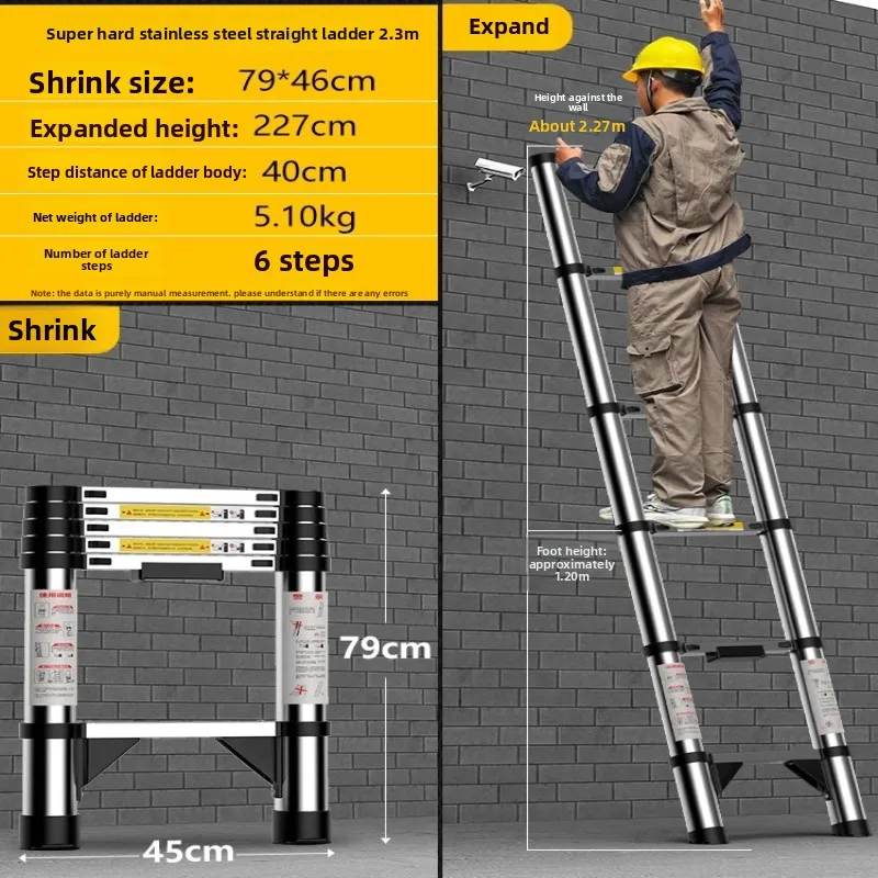 Stainless Steel Telescopic Ladders Portable Folding Extension Ladder Multi-Functional Staircase Step Compact Engineering Ladder