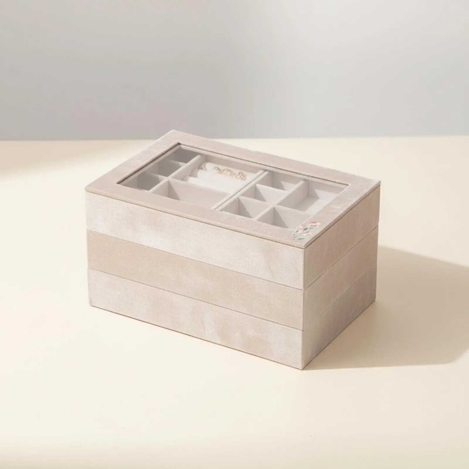 Flocking Jewelry Organizer Box with Lid and Drawer for Necklaces Earrings Rings Home Storage