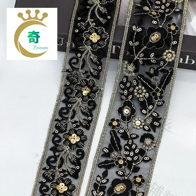 

New Ethnic Style Hanfu Retro Black Embroidery Lace Handmade DIY Necklace Chain Clothing Skirt Shoes Material Luggage Accessories